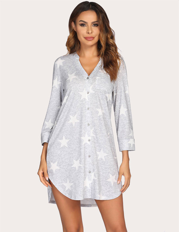Ekouaer Ekouaer 3/4 Sleeve Striped Sleep Dress (US Only)