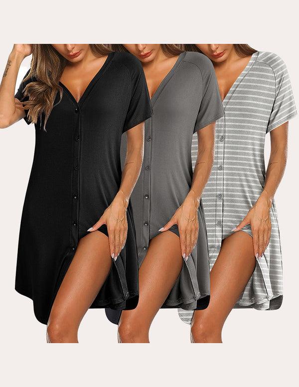 Ekouaer 3 Pack Button Down Pajama Dress (US Only)