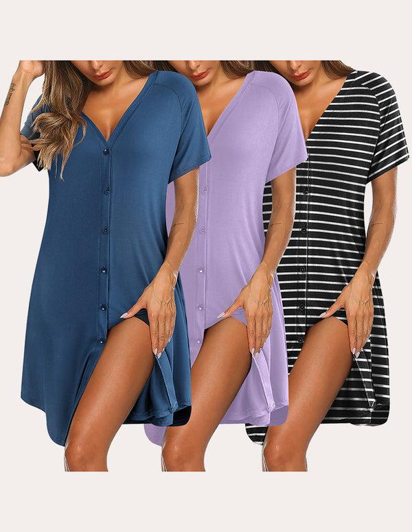 Ekouaer 3 Pack Button Down Pajama Dress (US Only)