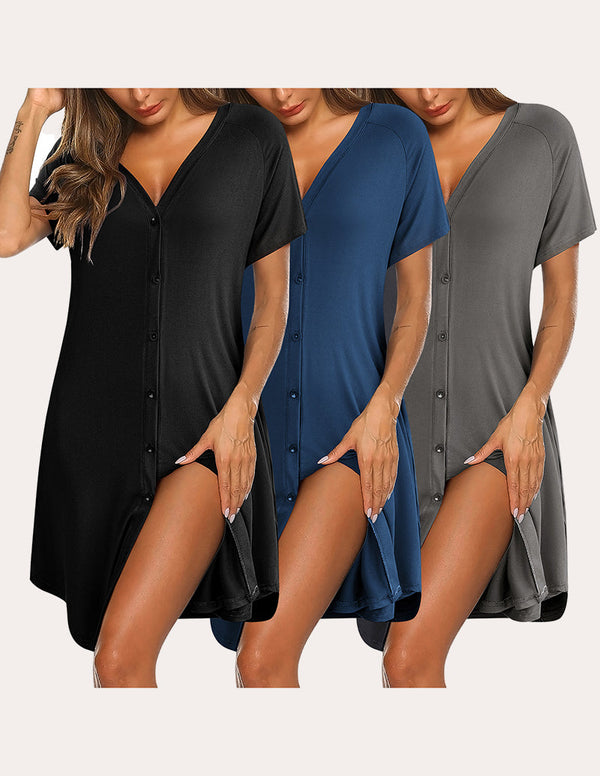 ekouaer 3 Pack Button Down Pajama Dress (US Only)