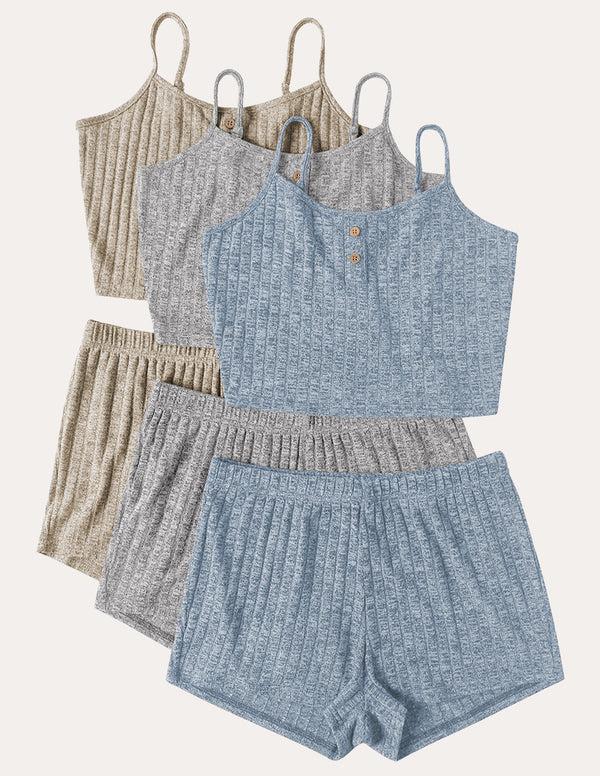 Ekouaer 3-Pack Ribbed Cami Pajama Sets (US Only)