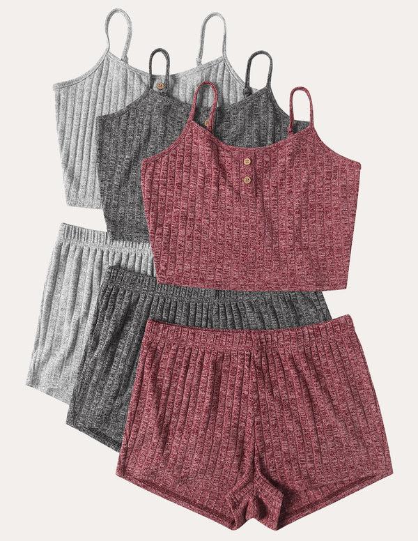 ekouaer 3-Pack Ribbed Cami Pajama Sets (US Only)