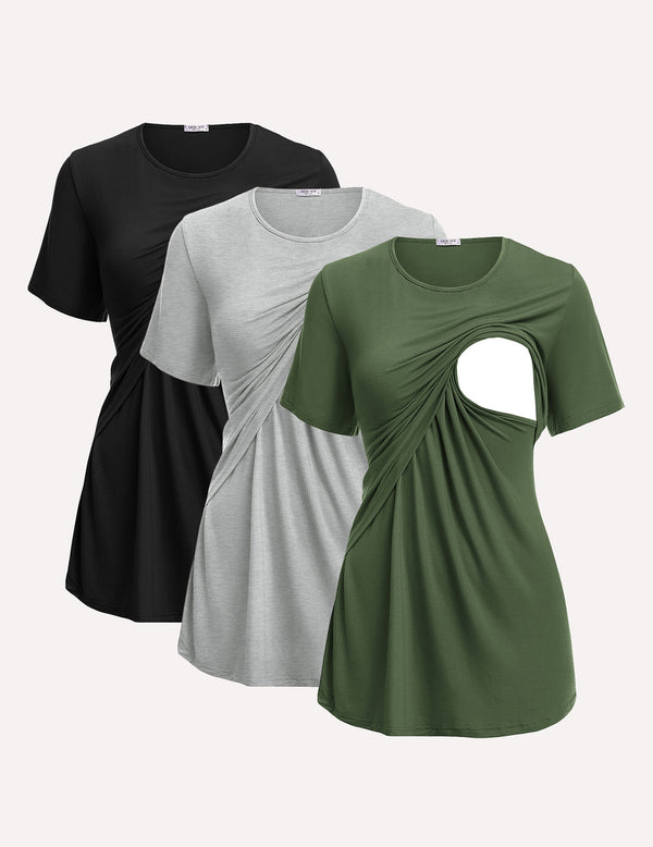ekouaer Ekouaer 3 Pack Short Sleeve Nursing Shirts Soft Maternity Tops
