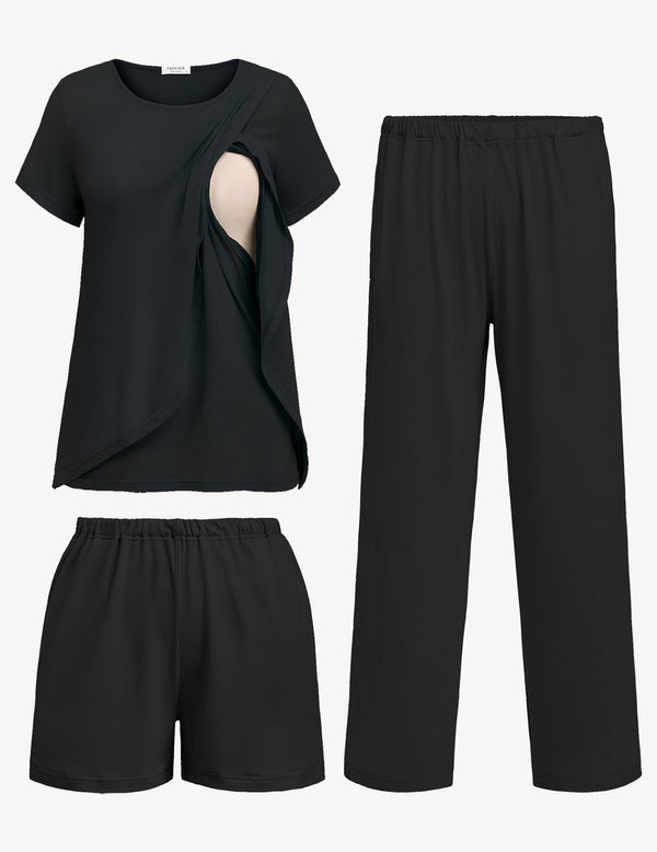 Ekouaer Ekouaer 3 PCS Maternity Nursing Pajamas Set