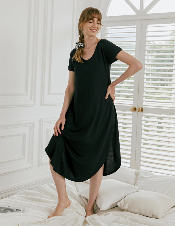 Ekouaer Ekouaer A-Line Split Hem Sleepwear Dress (US Only)