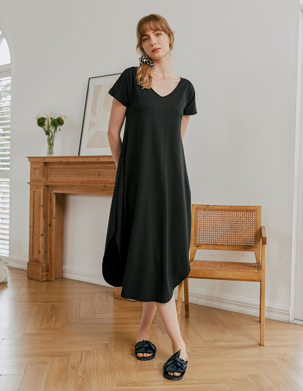 ekouaer Ekouaer A-Line Split Hem Sleepwear Dress (US Only)
