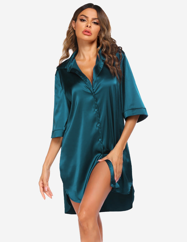 Ekouaer Ekouaer Boyfriend Style Sexy Silk Nightgown (US Only)