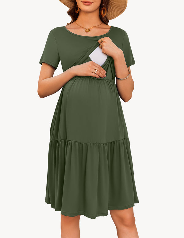 Ekouaer Ekouaer Breastfeeding Knee Length Maternity Dresses