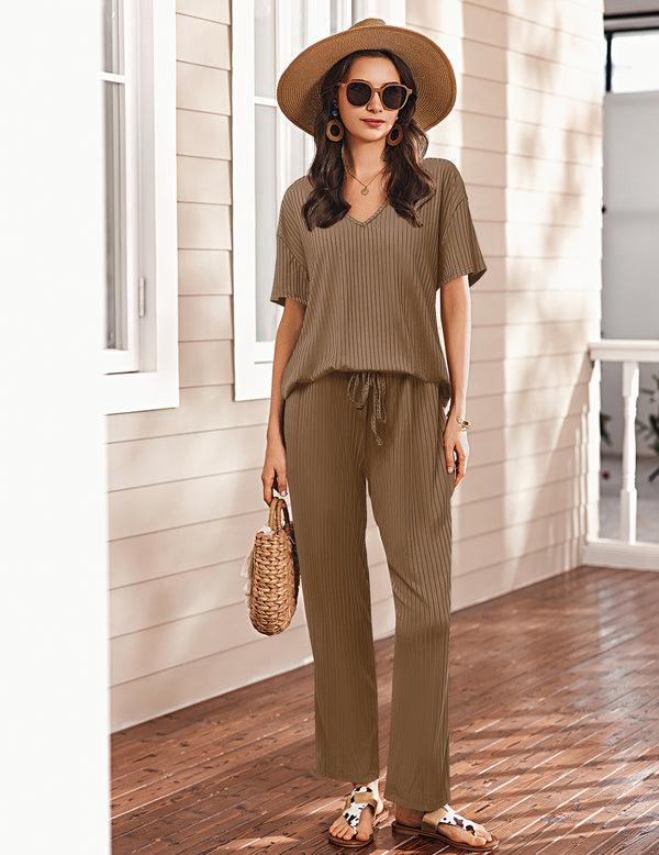 Ekouaer Breathable Ribbed Knit Pajama Set (US Only)