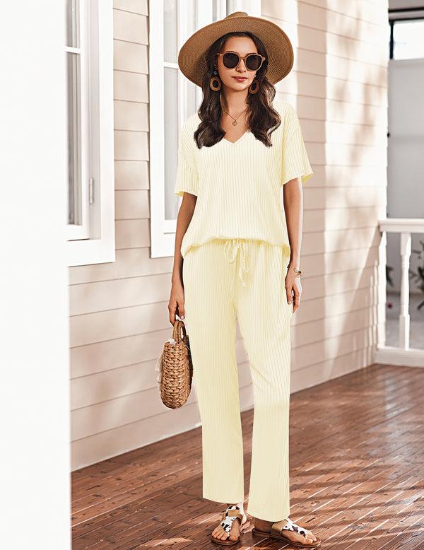 Ekouaer Breathable Ribbed Knit Pajama Set (US Only)