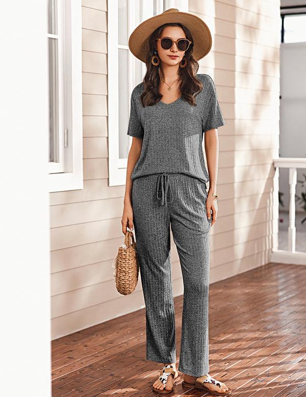 Ekouaer Breathable Ribbed Knit Pajama Set (US Only)