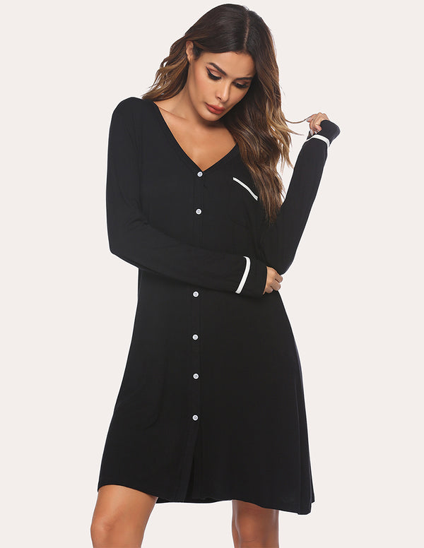 Ekouaer Ekouaer Button Down Classical Nightdress (US Only)