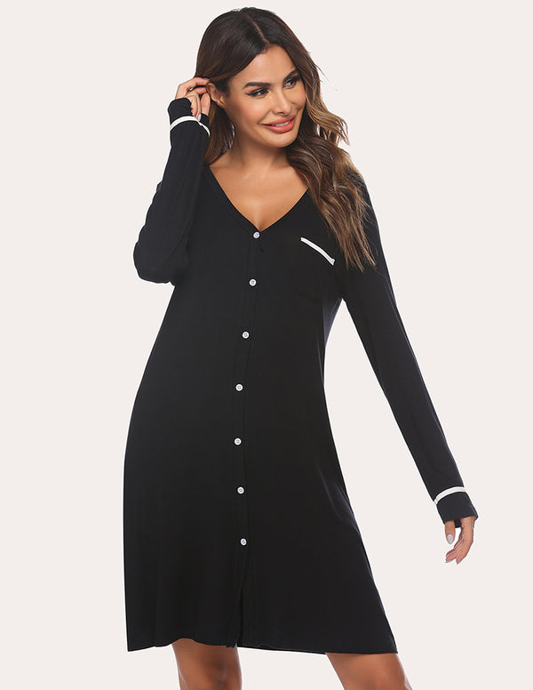 ekouaer Ekouaer Button Down Classical Nightdress (US Only)