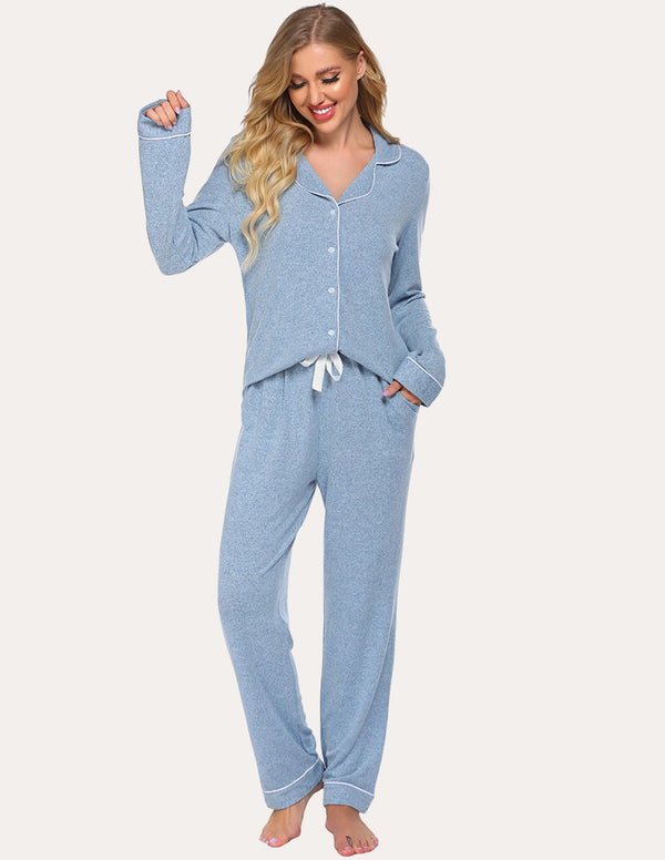 Ekouaer Casual Button Down Loungewear Set (US Only)