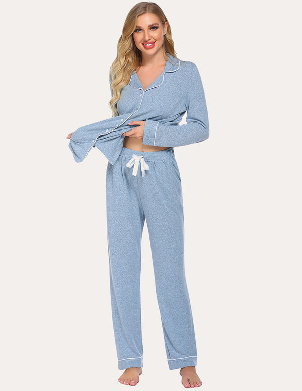 Ekouaer Casual Button Down Loungewear Set (US Only)