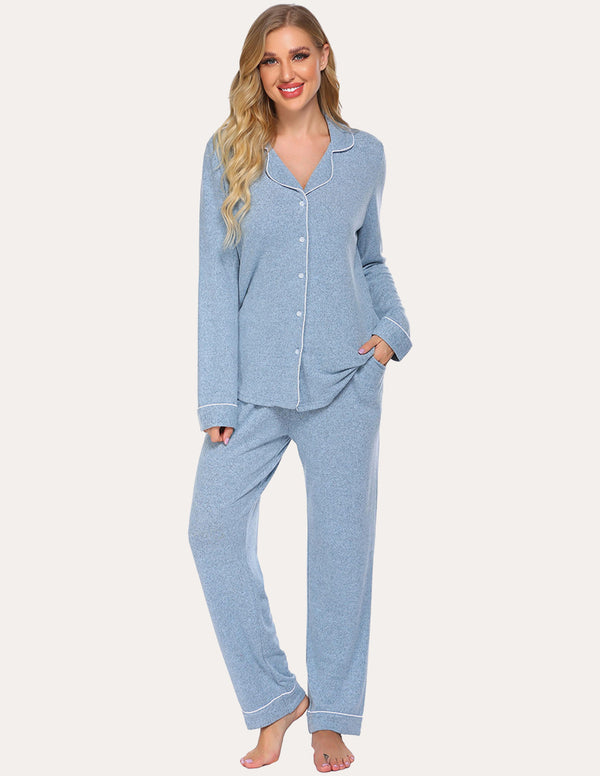 Ekouaer Casual Button Down Loungewear Set (US Only)