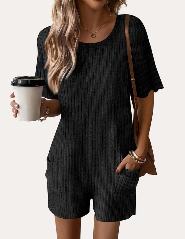 Ekouaer Casual Elastic Ribbed Tee Romper (US Only)