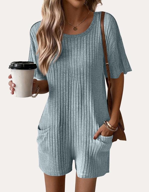 Ekouaer Casual Elastic Ribbed Tee Romper (US Only)