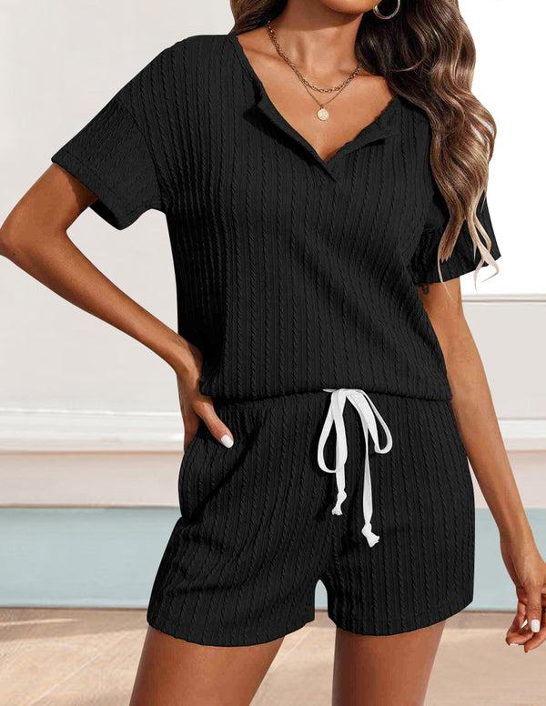 Ekouaer Casual Knit Jacquard Lounge Set