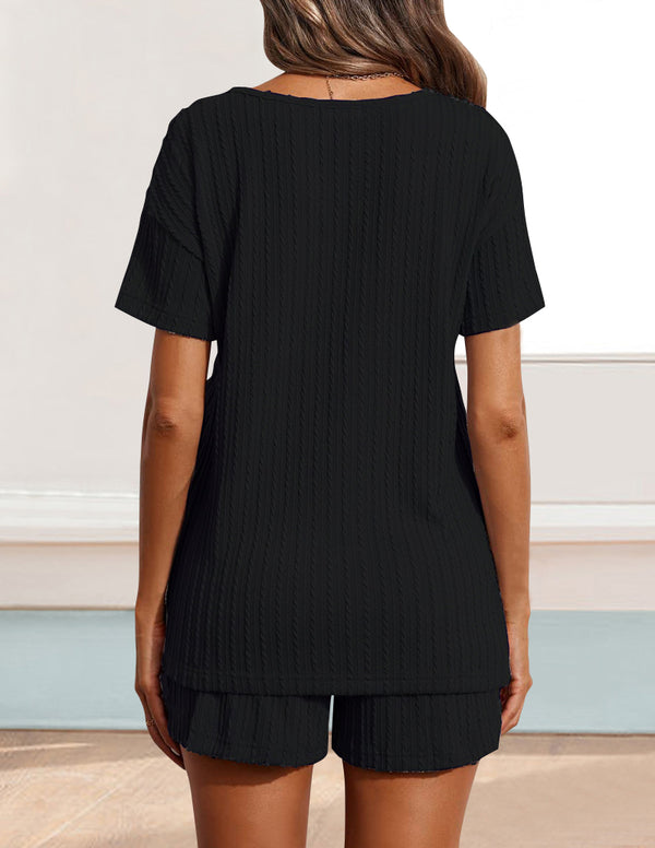 Ekouaer Casual Knit Jacquard Lounge Set