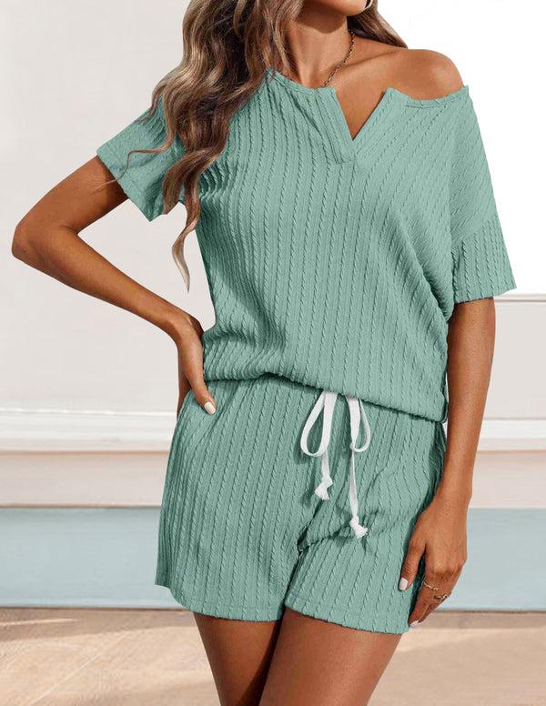 Ekouaer Casual Knit Jacquard Lounge Set