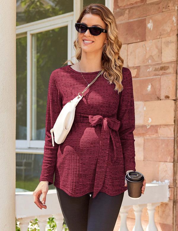 Ekouaer Casual Maternity Ribbed Knit Top (US Only)