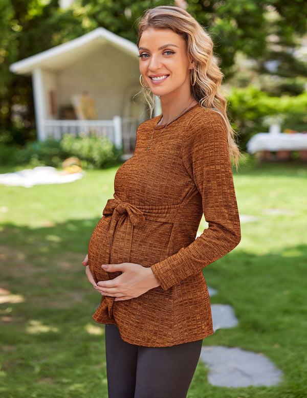 Ekouaer Casual Maternity Ribbed Knit Top (US Only)