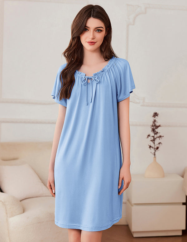 Ekouaer Casual Short Sleeve Pleated Dress (US Only)