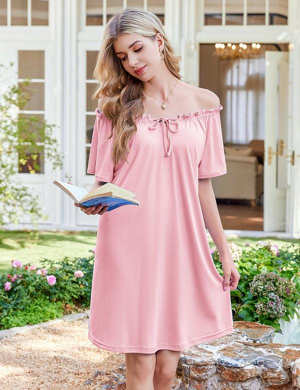 Ekouaer Casual Short Sleeve Pleated Dress (US Only)