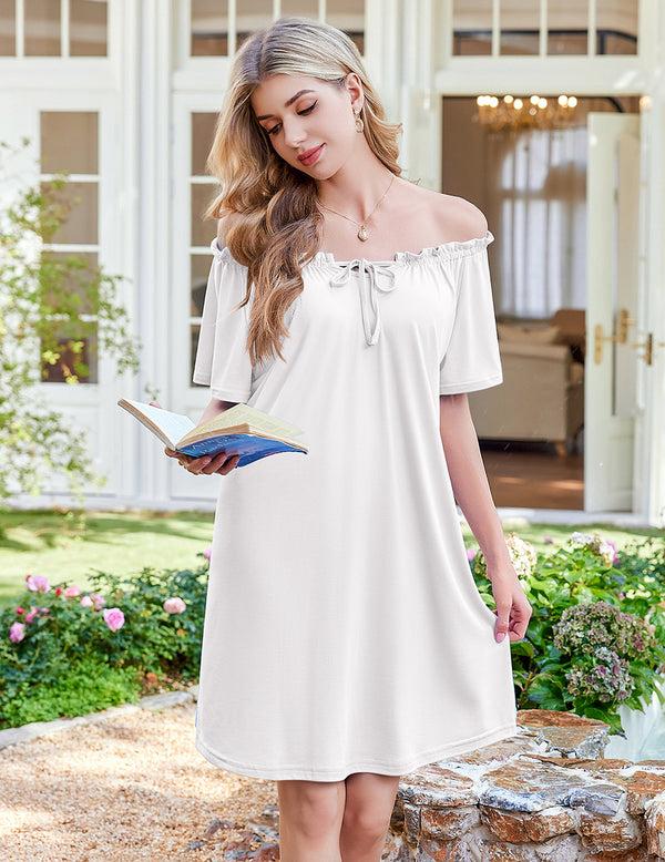 Ekouaer Casual Short Sleeve Pleated Dress (US Only)