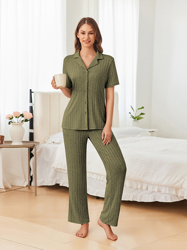 Ekouaer Casual Stretch Rib Knit Pajama Set (US Only)