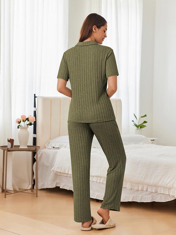 Ekouaer Casual Stretch Rib Knit Pajama Set (US Only)