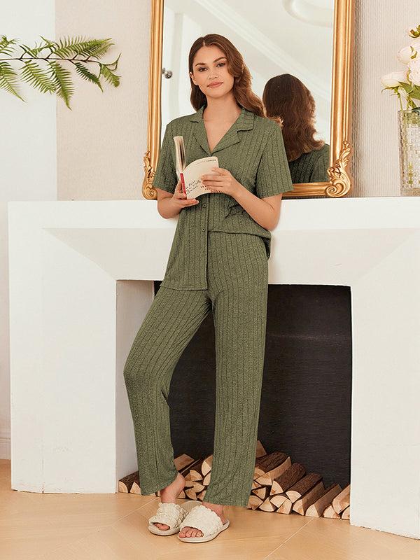 Ekouaer Casual Stretch Rib Knit Pajama Set (US Only)