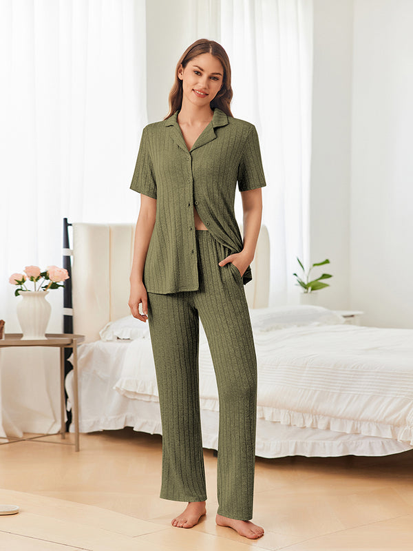 ekouaer Casual Stretch Rib Knit Pajama Set (US Only)