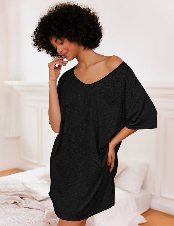 ekouaer Ekouaer Casual V Neck T-shirt Nightgown (US Only)