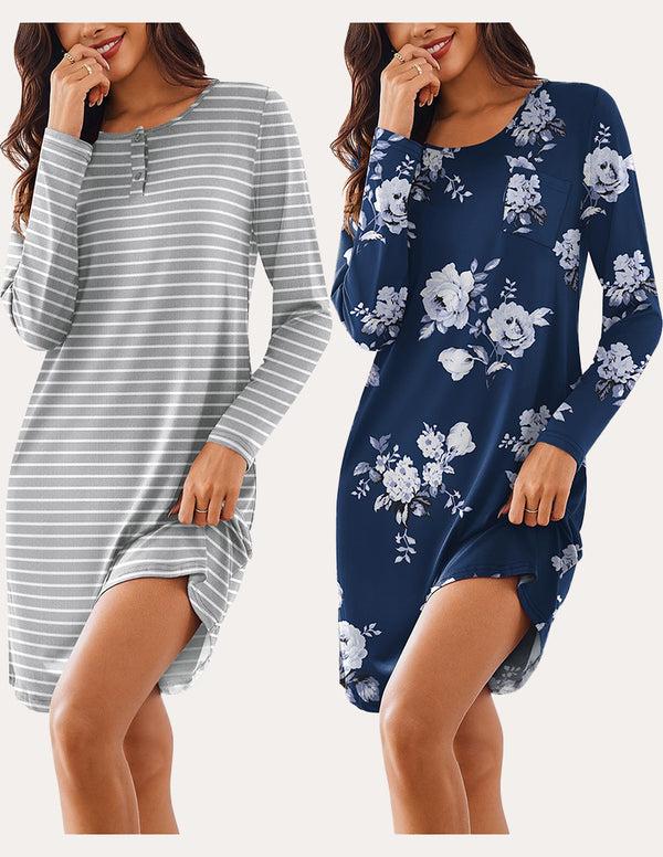 Ekouaer Comfy Soft 2 PCS Sleepshirt Dress (US Only)