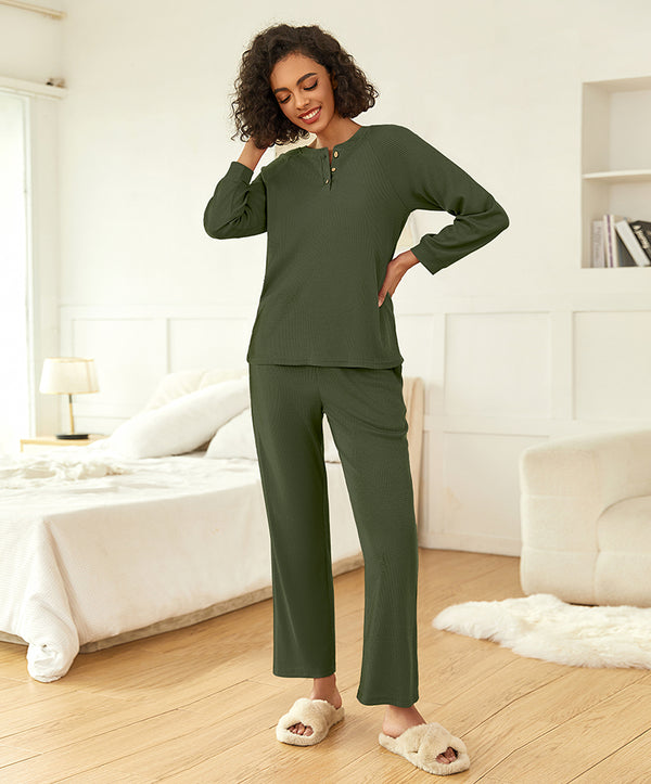 Ekouaer Comfy Waffle Knit Pajama Set (US Only)