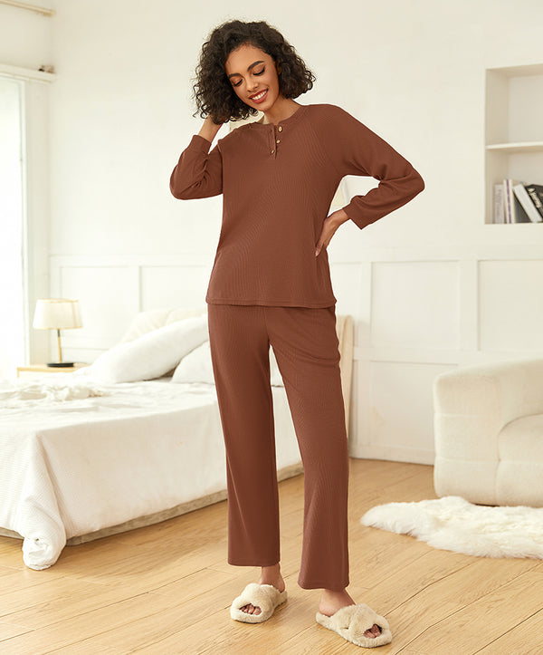 Ekouaer Comfy Waffle Knit Pajama Set (US Only)