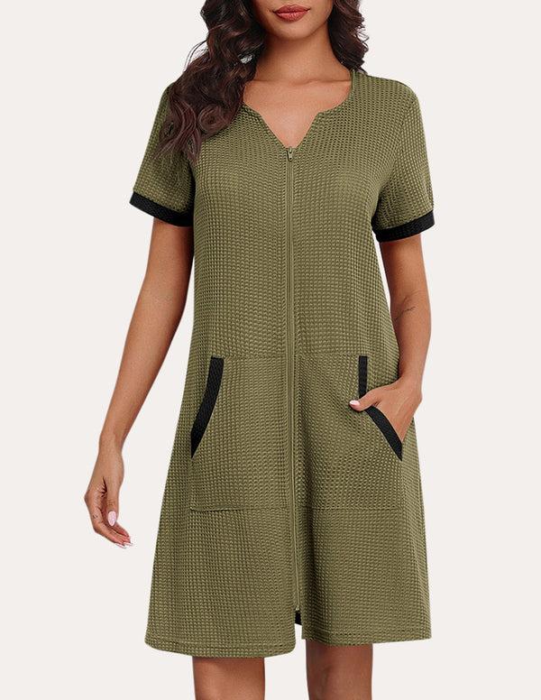 Ekouaer Comfy Waffle Zipper Nightgown (US Only)