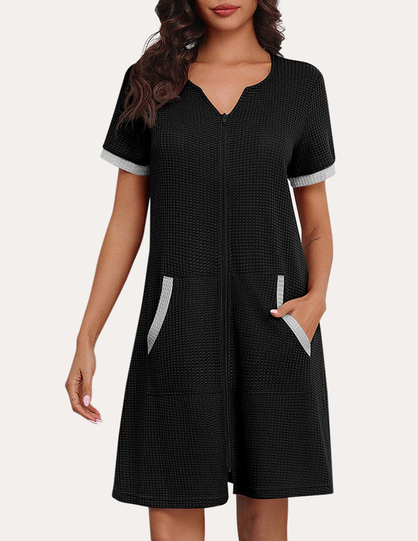 Ekouaer Comfy Waffle Zipper Nightgown (US Only)