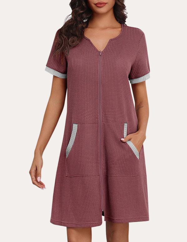 Ekouaer Comfy Waffle Zipper Nightgown (US Only)