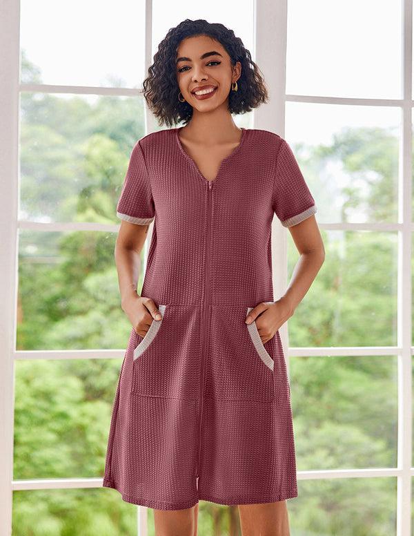 ekouaer Comfy Waffle Zipper Nightgown (US Only)