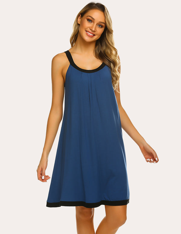 Ekouaer Ekouaer Contrast Color Front Pleated Nightdress (US Only)