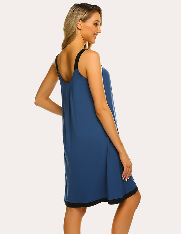 Ekouaer Ekouaer Contrast Color Front Pleated Nightdress (US Only)