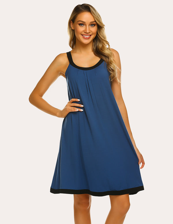 ekouaer Ekouaer Contrast Color Front Pleated Nightdress (US Only)