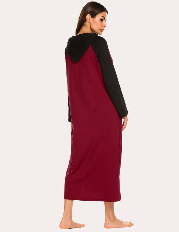 Ekouaer Ekouaer Contrast Color Hooded Nightdress (US Only)