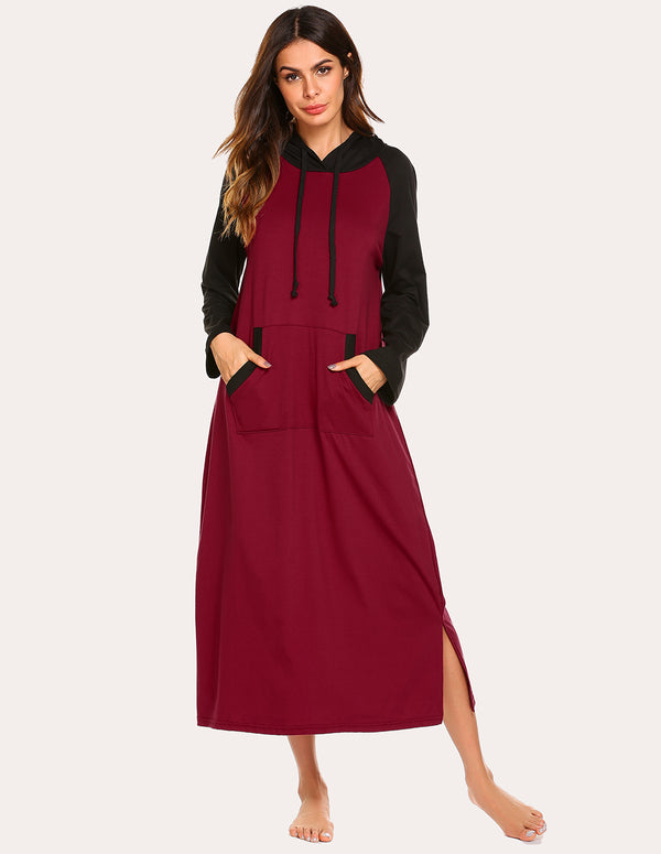 Ekouaer Ekouaer Contrast Color Hooded Nightdress (US Only)