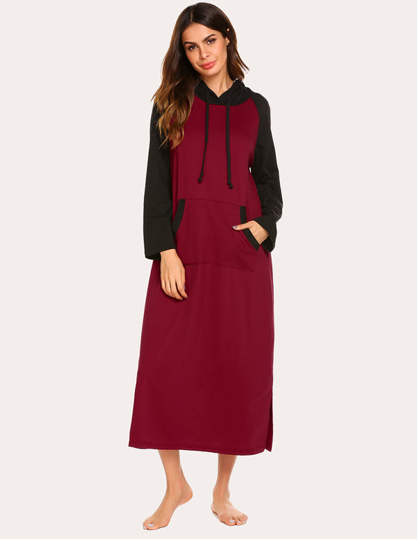 Ekouaer Ekouaer Contrast Color Hooded Nightdress (US Only)