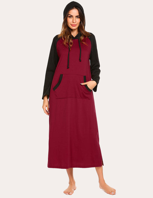ekouaer Ekouaer Contrast Color Hooded Nightdress (US Only)