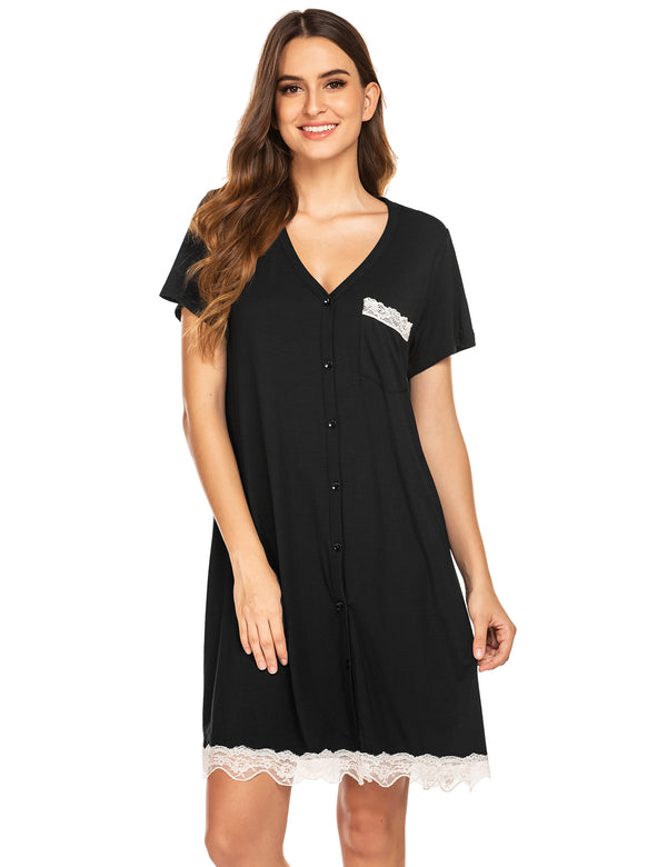 Ekouaer Ekouaer Contrast Color Striped Loose Nightdress (US Only)